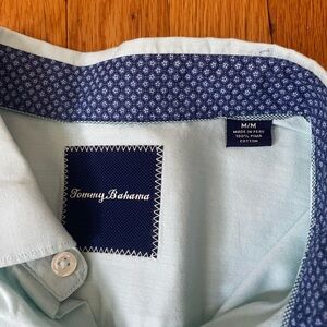 Tommy Bahama White Button-Down Shirt with Navy Printed Inner Collar and Cuffs